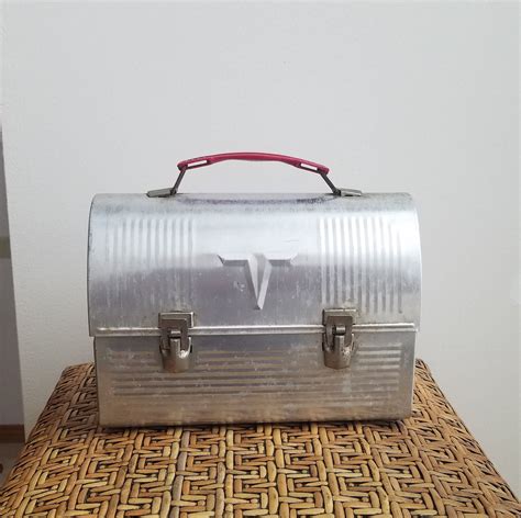 vintage round top metal lunch box with thermos|antique lunch boxes metal.